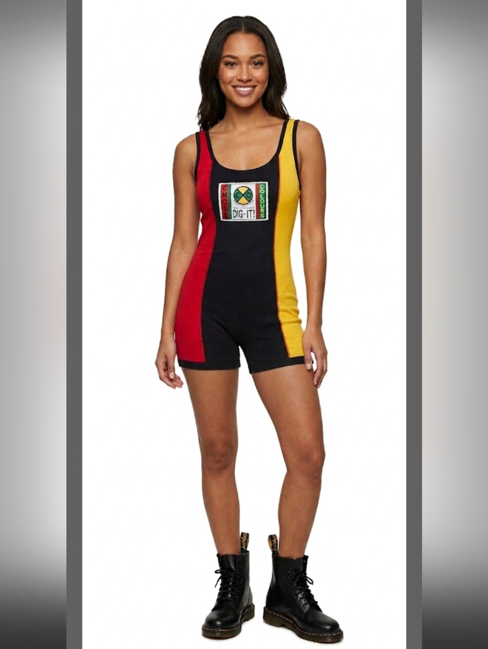 Vintage 90s Cross Colours DIG-IT Colorblock Tank Romper Colors Jumper Size Small - Picture 1 of 5